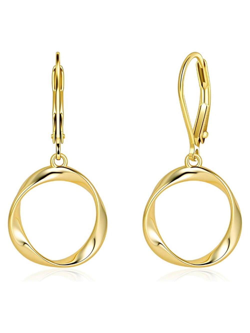 14k Gold Plated Brass Twist Dangle Earrings Leverback Circle Drop